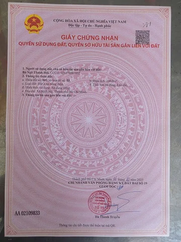 Bán đất 100m² full thổ cư ngang 5m giá 2 tỷ tại Xã Bình Mỹ