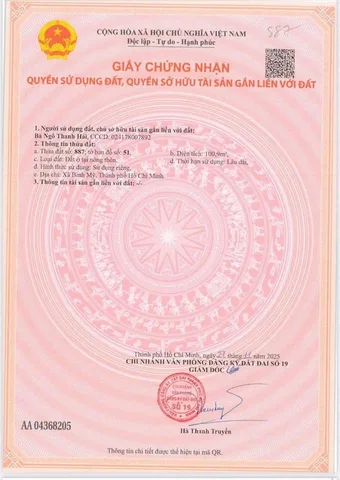Bán đất 100m² full thổ cư ngang 5m giá 2.05 tỷ tại Xã Bình Mỹ
