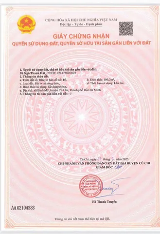 Bán đất 109m² full thổ cư ngang 5m giá 2 tỷ tại Xã Bình Mỹ