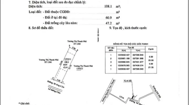 Bán đất 106.1m² có sẵn 60m² thổ cư ngang 5m giá 1.9 tỷ tại Phường Chánh Hiệp