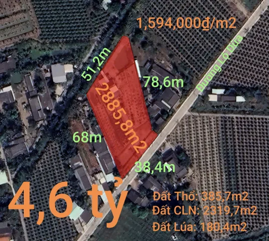 Bán đất 2885m² có sẵn 385m² thổ cư ngang 38m giá 4.6 tỷ tại Xã Vĩnh Công