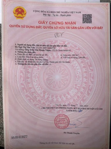 Bán đất 108m² full thổ cư ngang 5m giá 1.95 tỷ tại Xã Bình Mỹ