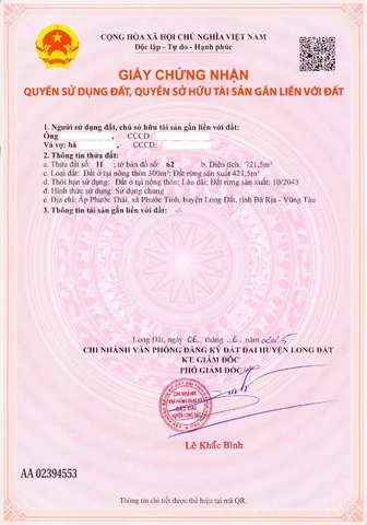 Bán đất 724.1m² có sẵn 300m² thổ cư ngang 31m giá 24.6 tỷ tại Xã Long Hải
