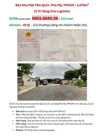 Bán Kho Mặt Tiền QL51, Phú Mỹ, TPHCM - 4.070m² - Vị Trí Vàng Cho Logistics