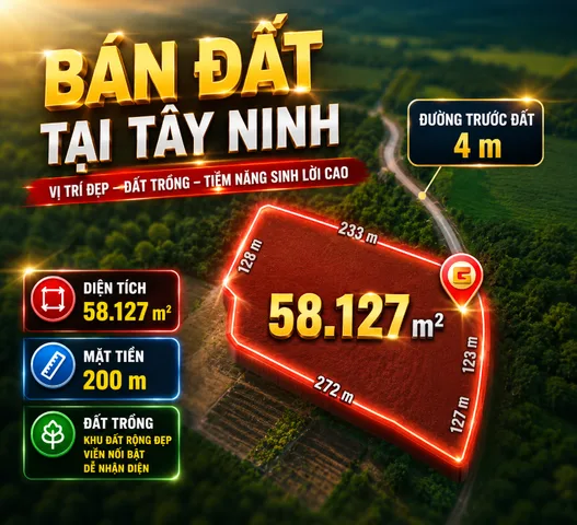 Bán đất tại Tây Ninh – diện tích 58.127m² – mặt tiền 200m – tiềm năng sinh lời cao