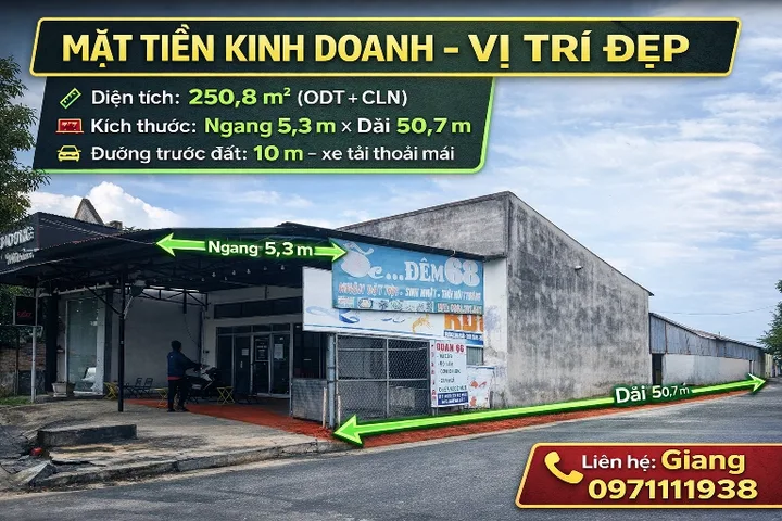 Bán mặt tiền kinh doanh vị trí đẹp – 250,8m² – đường 10m xe tải thoải mái