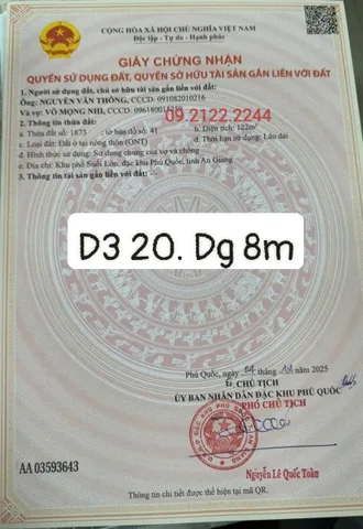 Bán đất 122m² full thổ cư ngang 6m TĐC Suối Lớn giá 3.15 tỷ tại Đặc khu Phú Quốc