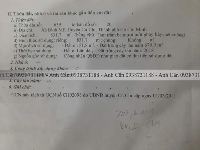 Bán đất 831m² có sẵn 767m² thổ cư ngang 16.5m giá 11.7 tỷ tại Xã Bình Mỹ