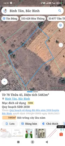Bán đất 5482m² giá 320 triệu tại Xã Sông Lũy