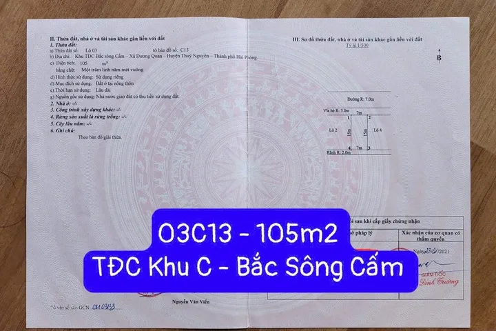 3C13 - TĐC khu C Bắc Sông Cấm
DT : 105m2 - Ngang 7m.l/h;076.231.9990 e Thúy 

Giá 6,8xx