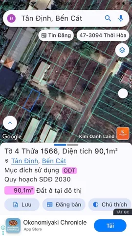 Bán Lô Đất 6x15 Phường Tân Định, Thị Xã Bến Cát, Tỉnh Bình Dương, Giá 980 Triệu.