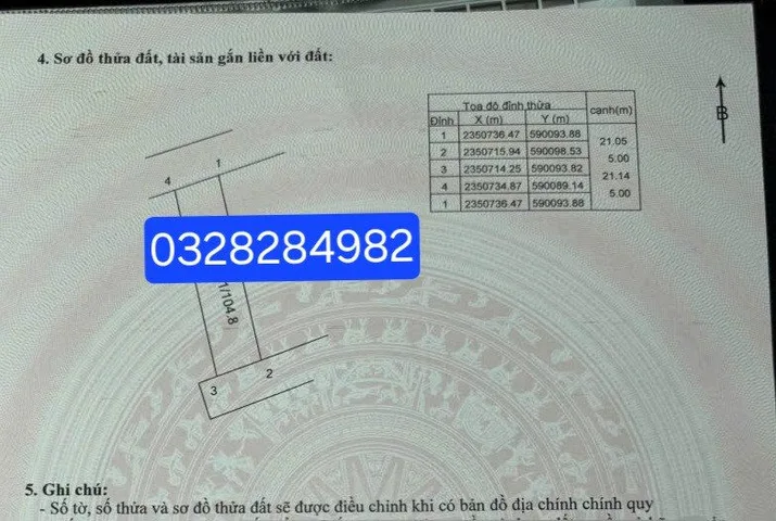 Bán đất 104.8m² full thổ cư ngang 5m giá 2.2 tỷ tại Xã Sóc Sơn