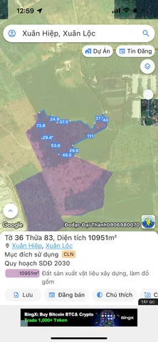 Bán đất 10951.2m² ngang 5m giá 3.85 tỷ tại Xã Xuân Lộc