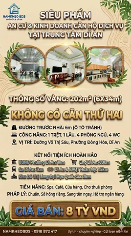 NHÀ ĐẤT SIÊU RỘNG ĐÔNG HOÀ DĨ AN 202M2 NGANG 6M 2 TẦNG 4PN GIÁ 7.7 TỶ TL