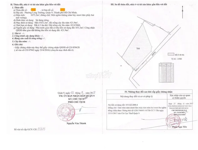 Bán đất 1075m2 tại HXH 68 Võ Văn Hát, Long Trường, Q9, Tp.HCM