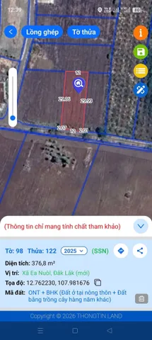 Bán đất 376.8m² có sẵn 60m² thổ cư ngang 12.0m giá 489 triệu tại Xã Ea bar