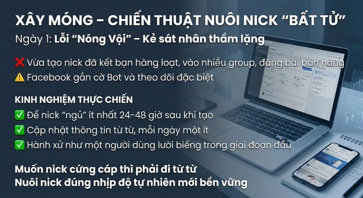 Tại Sao 90% Nick Facebook Vừa Lập Đã Bay Màu? Chiến Thuật Nuôi Nick "Bất Tử"