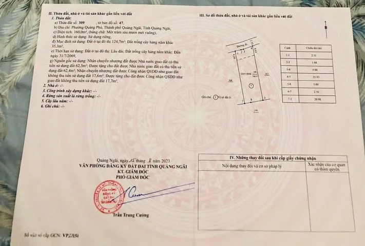 Bán đất 160m² có sẵn 120m² thổ cư ngang 7.5m giá 1.69 tỷ tại Phường Nghĩa Lộ