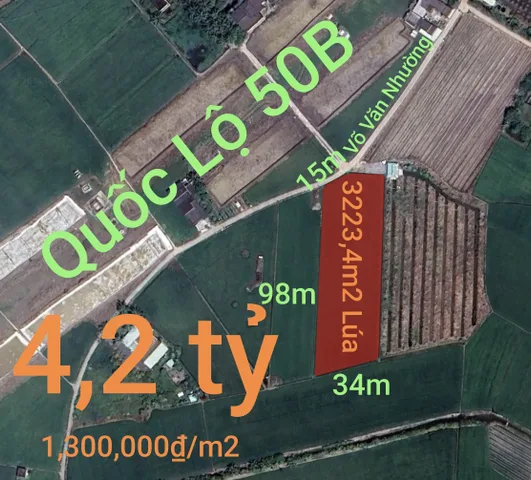 Bán đất 3223,4m² ngang 15m giá 4.2 tỷ tại Xã Vàm Cỏ