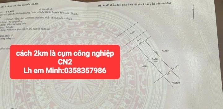 Bán đất 105m² full thổ cư ngang 5m giá 6.54 tỷ tại Xã Sóc Sơn