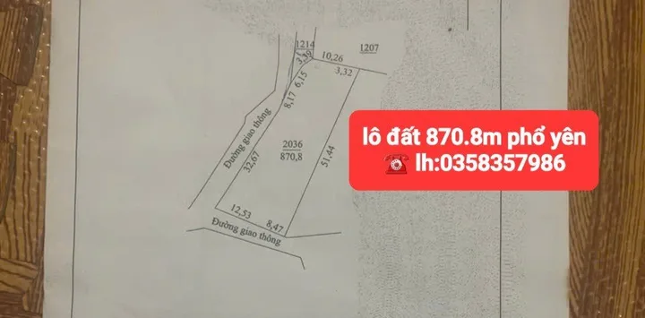 Bán đất 870m² có sẵn 500m² thổ cư ngang 21m giá 2.24 tỷ tại Phường Phúc Thuận