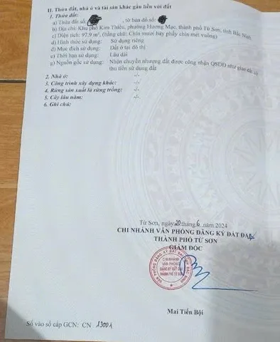 Bán đất Kim Thiều Phù Khê 97.9m đường 2 ô tô tránh thông đẹp