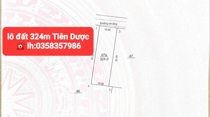 Bán đất 324m² full thổ cư ngang 10m giá 6.9 tỷ tại Xã Sóc Sơn