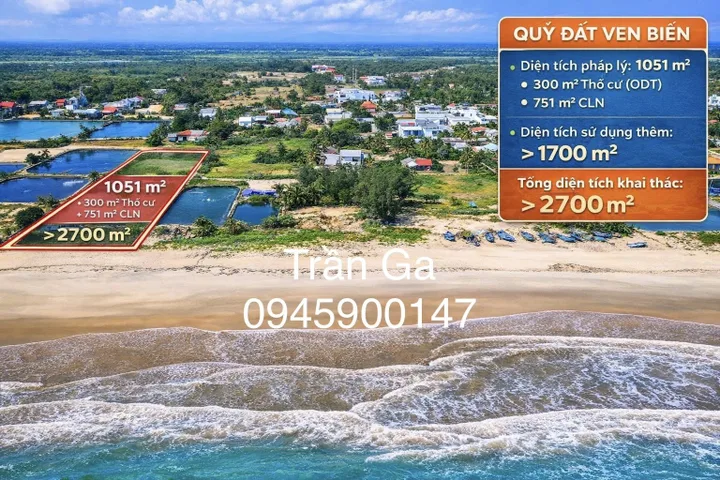 Bán đất 2038.6m² mặt biển, có sẵn 300m² thổ cư ngang 40m giá 10.5 tỷ tại Xã Thăng Trường