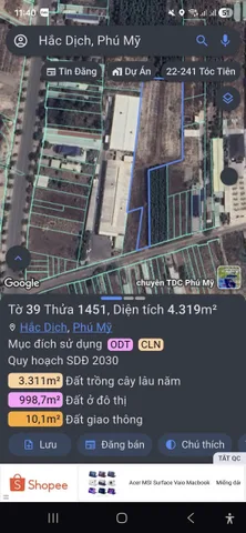 4226m2 có 150 thổ cư. Diện tích Kho 35x50, 1750m2 . 
Vị trí thuộc Trảng Cát, phường Hắc Dịch. Giá 19 Tỷ 500tr