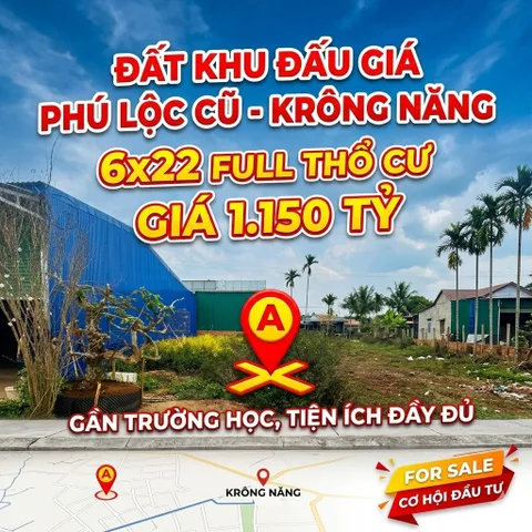 Bán đất 133.6m² full thổ cư ngang 6m giá 1.15 tỷ tại Xã Krông Năng