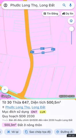 Bán Đất 500m2 có sẵn 80m2 thổ cư giá 1.6tỷ tại Xã Đất Đỏ TP. Hồ Chí Minh
