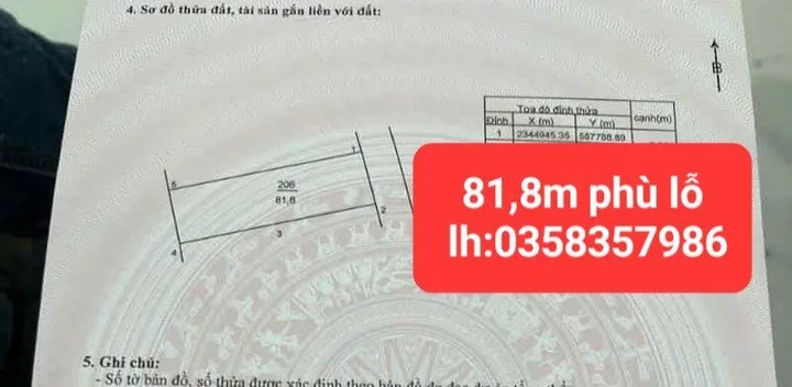 Bán đất 81.8m² full thổ cư ngang 5m giá 4.73 tỷ tại Xã Sóc Sơn