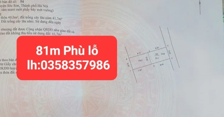 Bán đất 81m² có sẵn 40m² thổ cư ngang 5m giá 4.1 tỷ tại Xã Sóc Sơn