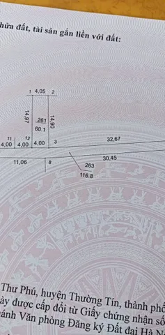 Bán đất 60,1m² full thổ cư ngang 4m giá 3.3 tỷ tại Xã Chương Dương