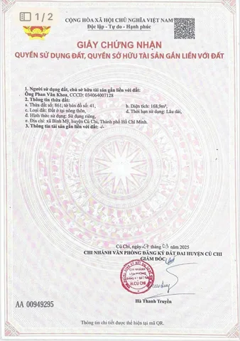 Bán đất 169m² full thổ cư ngang 5m giá 3 tỷ tại Xã Bình Mỹ