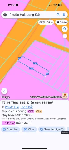 Bán đất 141.1m² có sẵn 60m² thổ cư ngang 5.4m giá 990 triệu tại Xã Phước Hải