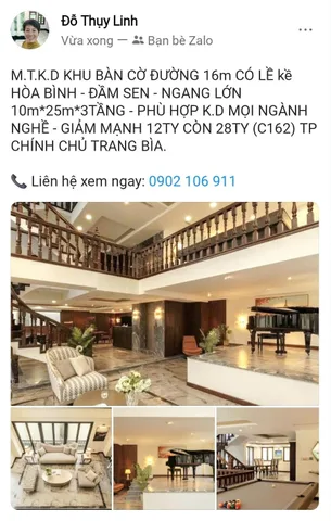 M.T.K.D KHU BÀN CỜ ĐƯỜNG 16m CÓ LỀ kề HÒA BÌNH - ĐẦM SEN - NGANG LỚN 10m*25m*3TẦNG - PHÙ HỢP K.D MỌI NGÀNH NGHỀ - GIẢM MẠNH 12TY CÒN 28TY (C162) TP CHÍNH CHỦ TRANG BÌA.

📞 Liên hệ xem ngay: 0902 106 911