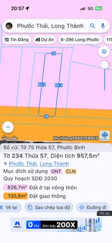 Bán đất 957m² có sẵn 80m² thổ cư ngang 16m giá 8.5 tỷ tại Xã Phước Thái