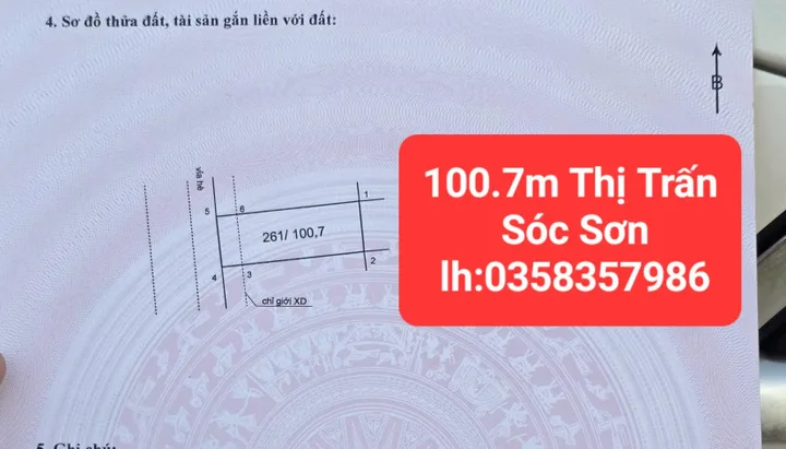 Bán đất 100.7m² full thổ cư ngang 6m giá 9.65 tỷ tại Xã Sóc Sơn
