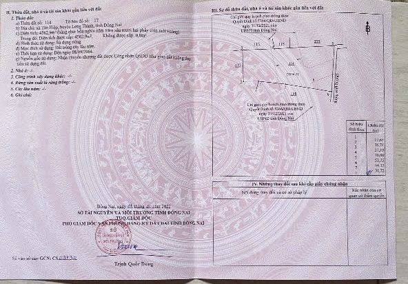 Chính chủ cần bán lô đất 4562m2, có 54m mặt tiền tại xã Tân Hiệp, Huyện Long Thành, Tỉnh Đồng Nai