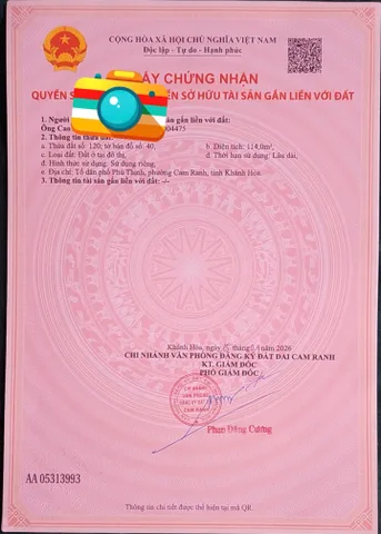 Phú Thịnh, Cam Ranh, Khánh Hoà -- diện tích: 114 m2-- giá 1,5triệu/ m2.
