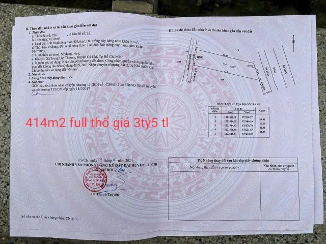 Đất Củ Chi Giá Tốt – 2 mặt tiền Trung Lập Thượng, full thổ cư giá 8 tỷ TL