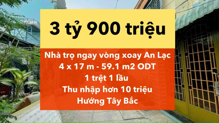 Nhà trọ 5 phòng vòng xoay An Lạc giá chỉ 3.9.tỷ !
