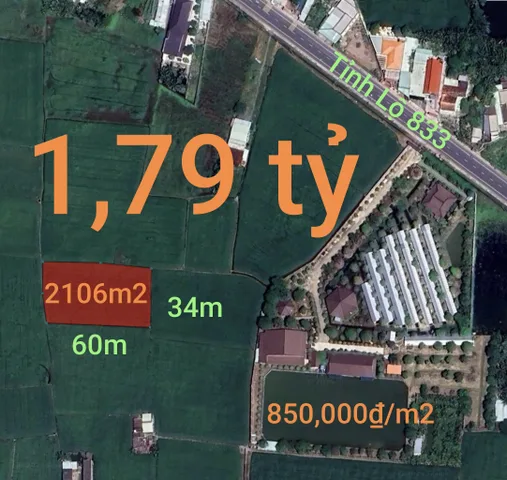 Bán đất 2106m² ngang 34m giá 1.79 tỷ tại Phường Long An