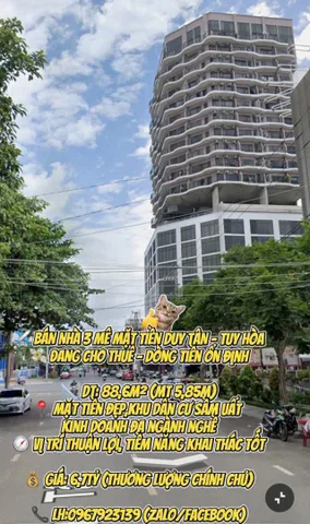 ✈️ BÁN NHÀ 4 MÊ MẶT TIỀN DUY TÂN – TUY HÒA
💸 Đang cho thuê – dòng tiền ổn định

📐 DT: 88,6m² (MT 5,85m)
📍 Mặt tiền đẹp – khu dân cư sầm uất – kinh doanh đa ngành nghề
🧭 Vị trí thuận lợi, tiềm năng khai thác tốt

💰 Giá: 6,5(thương lượng chính chủ)
