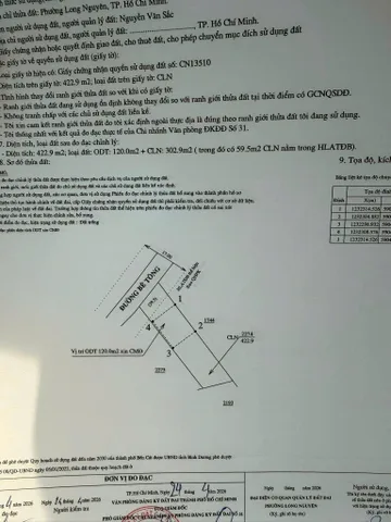 Bán đất 422,9m² có sẵn 120m² thổ cư ngang 11m giá 2.65 tỷ tại Phường Long Nguyên