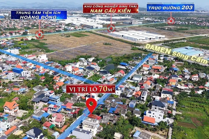 🆘🆘Mặt Đường Trải Nhựa Hoàng Động,Thuỷ Nguyên.l/h:076.231.9990 em Thúy 

✅Dt: 70m2, mặt tiền 5m, đường trải nhựa hơn 6m. 
🌍Vị trí: Thôn 1, Hoàng Động,Thuỷ Nguyên.

✅200m là Trường Đại Học Hàng Hải cơ sở 2. 

✅500m là trường học,khu cn Nam Cầu Kiền,c