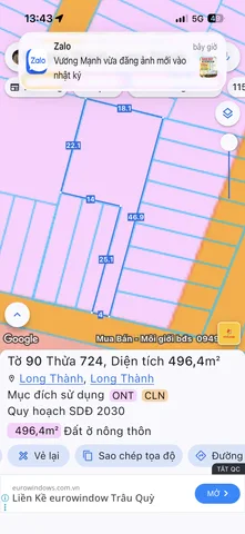 Bán đất 496m² có sẵn 495m² thổ cư ngang 4m giá 3.5 tỷ tại Xã Long Thành