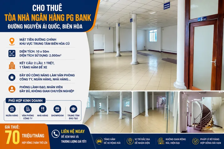Cho Thuê Tòa Nhà Mặt Tiền Nguyễn Ái Quốc, Biên Hòa – Diện Tích 2.000m², Giá Tốt