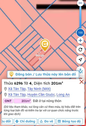 Đất thổ full 200m2, cách khu dân cư khoảng 1km, cách trung tâm hành chính Xã Tân Tập 2km